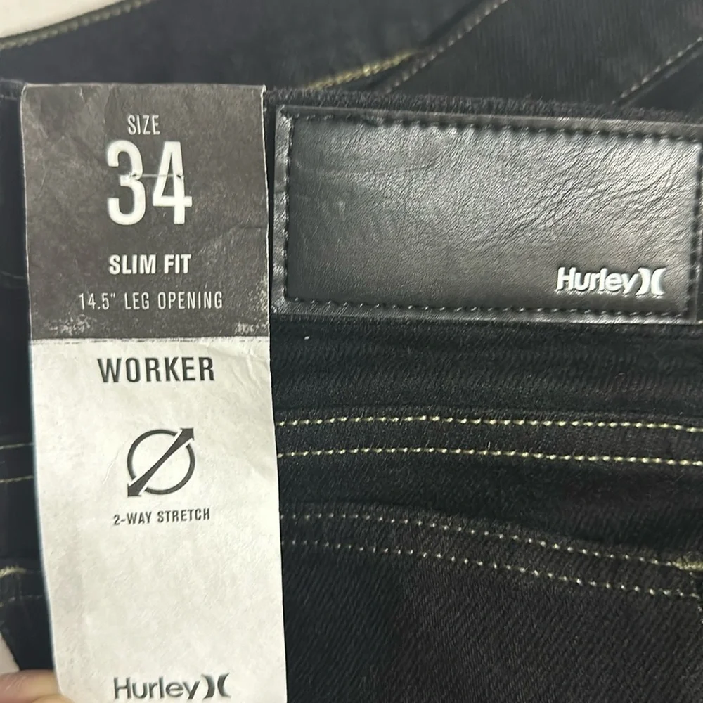 Hurley‎ Men’s Pants Worker Slim Stretch Twill Men’s Black Stretch Jeans NWT 34
